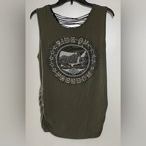 Harley-Davidson Ride On Freedom Embellished Lace-Up Back Sleeveless Tank Sz XL
